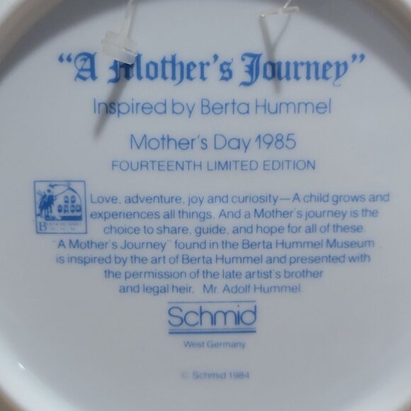 Schmid Hummel Mothers Day 1985 A Mothers Journey Decorative Wall Hanging Plate - Picture 5 of 11